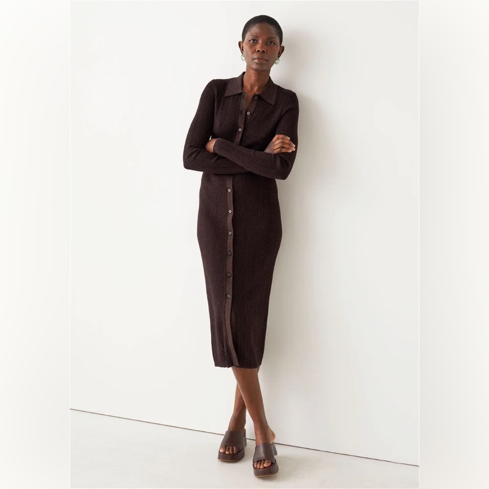 & OTHER STORIES Buttoned Rib Knit Midi Dress